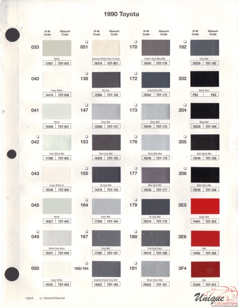 1990 Toyota Paint Charts RM 1